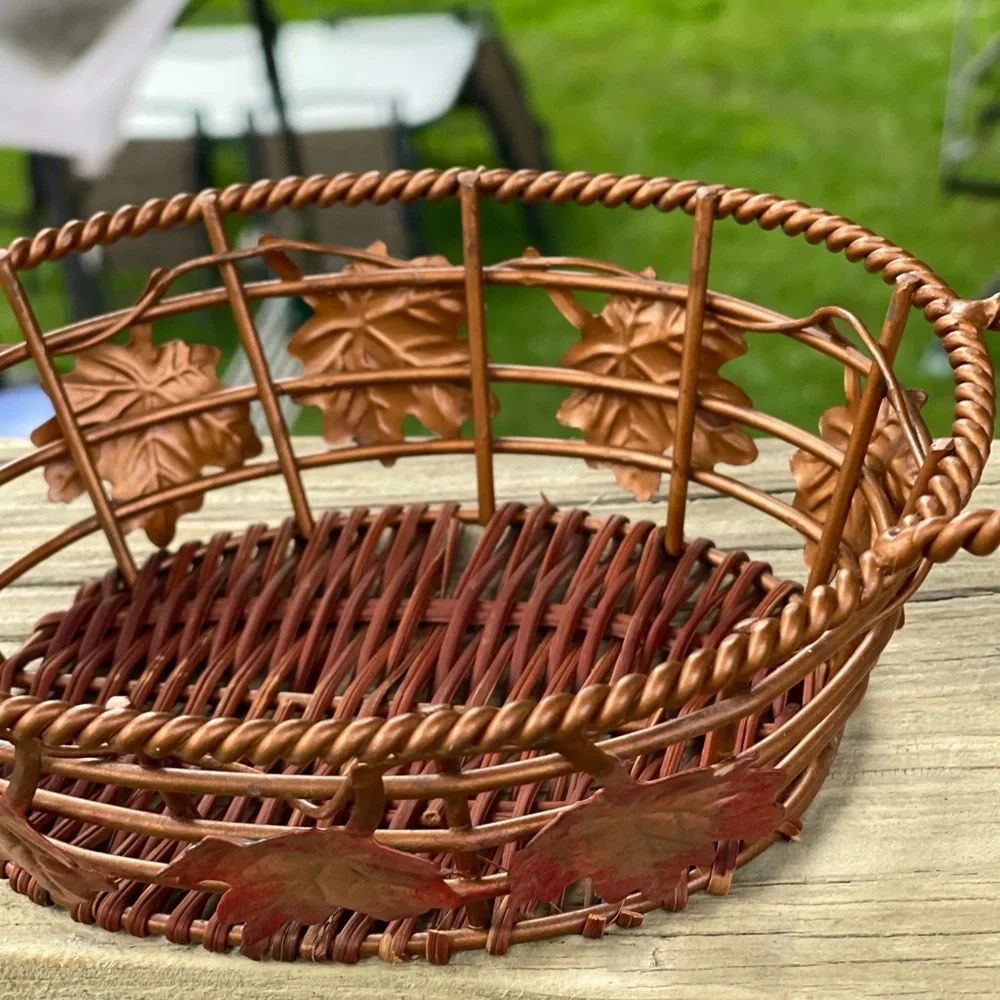 Oval Copper Wire Basket With Wicker Base Fall Decor‎